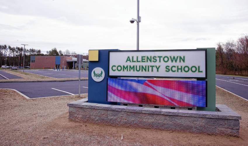 The electronic sign of the new Allenstown Community School.