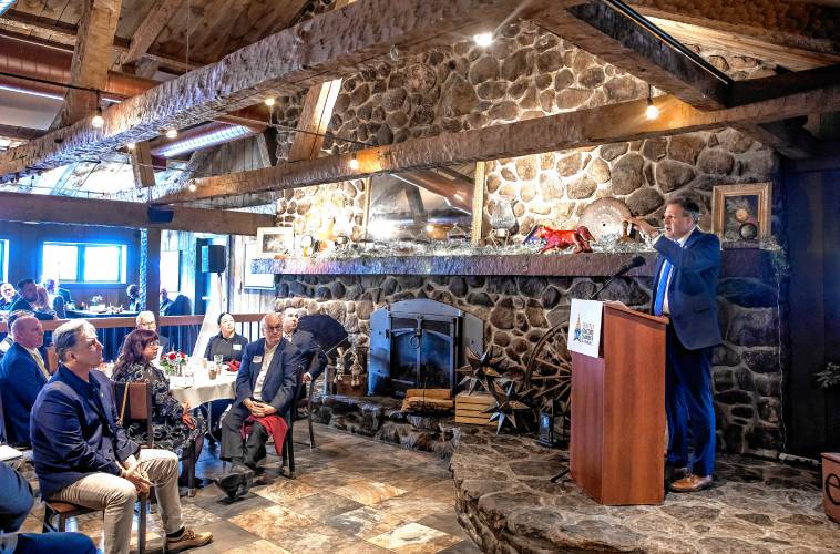 New Hampshire Governor Chris Sununu speaks at the last of his Concord Chamber of Commerce annual State of the State luncheons at the Red Blazer on Tuesday, March 25, 2024.