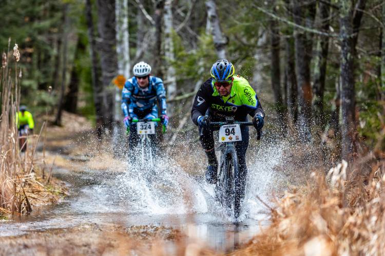 Riders participate in the third annual Pavement Ends Gravel Race that took cyclists through Henniker, Weare and Deering on April 6.