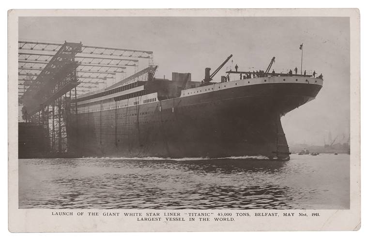 A photo copy provided by RR Auction of a postcard dated May 31, 1911, shows the Titanic, in Belfast, Northern Ireland.