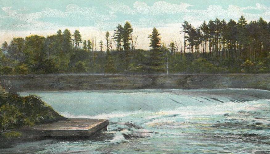 A vintage view of Sewall’s Falls. This peaceful scene was captured in the year 1900.