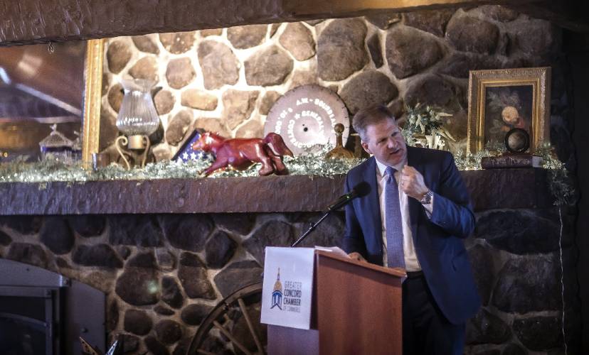 New Hampshire Governor Chris Sununu speaks at the last of his Concord Chamber of Commerce annual State of the State luncheon at the Red Blazer on Tuesday, March 25, 2024.