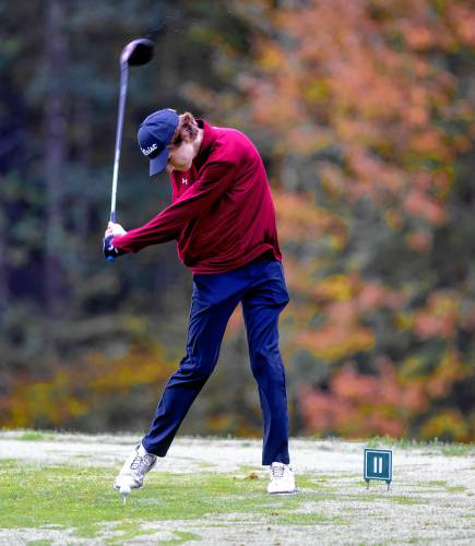 Senior Gavin Richardson hits his drive at the fifth hold at Canterbury Woods Golf Club at the Division I golf championship on Oct. 10.