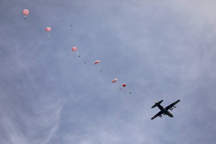 Humanitarian aid is airdropped to Palestinians in Gaza City, Gaza Strip, on March 17.