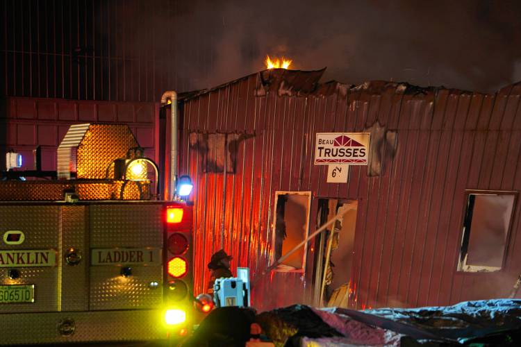 What employees reported as an electrical fire led to the collapse of a lumber processing building at Beau-Trusses in Boscawen Thursday afternoon, according to Boscawen Fire Chief Tim Kenney. There were no injuries. 