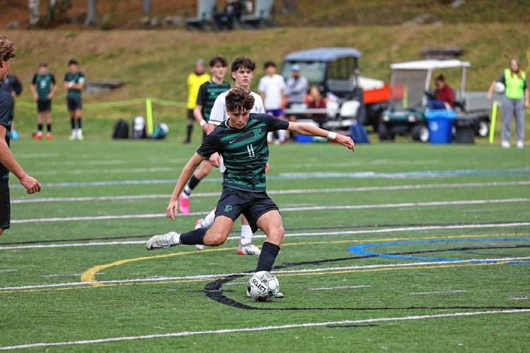 Gavin Wheeler prepares to take a shot for Proctor Academy this fall. Wheeler graduated from Merrimack Valley High School this June.