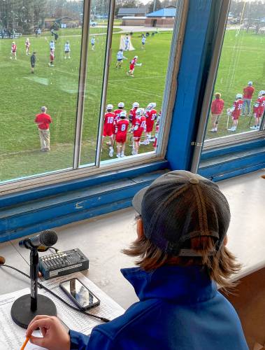 Gelinas’ view of the action from the tower at Merrimack Valley High School during a recent boys lacrosse game.